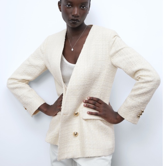 Zara Double Breasted Textured Weave Jacket NWT - Picture 15 of 16